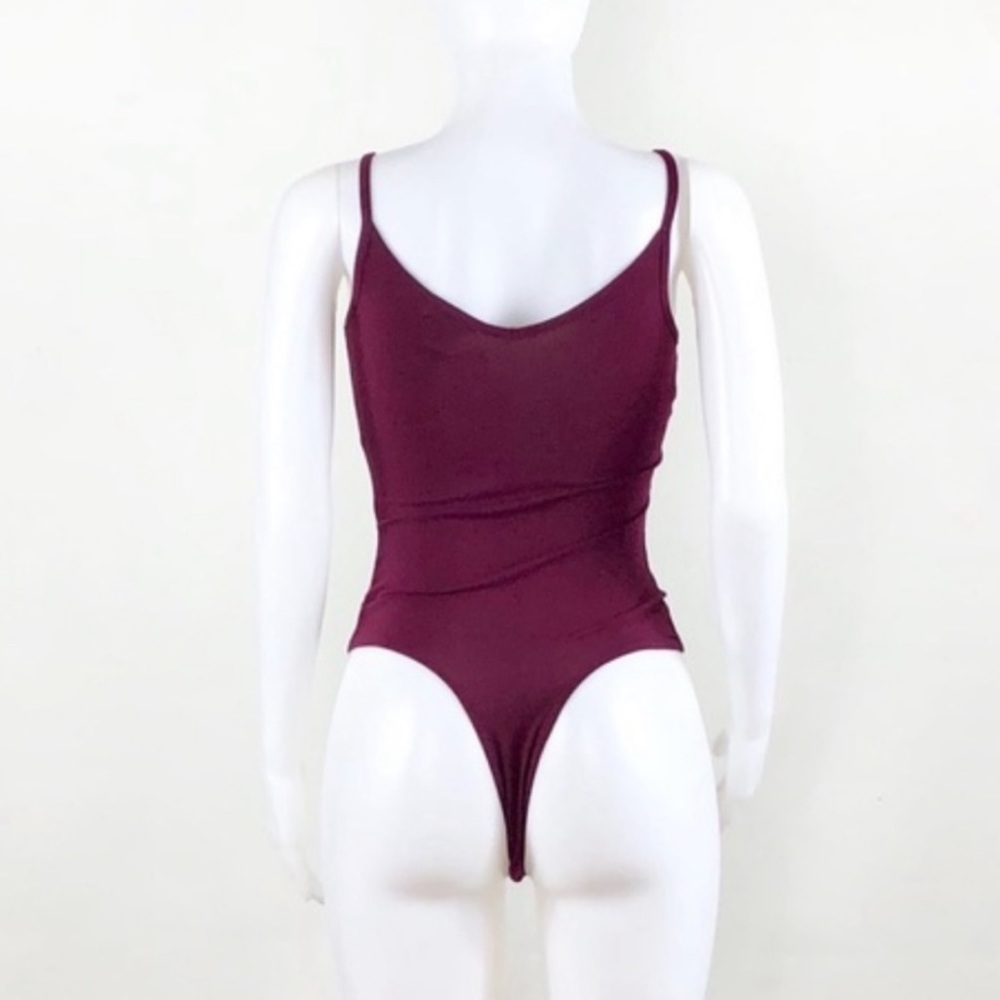 NWOT Wine Criss Cross Strappy Caged Thong Bodysuit - Picture 3 of 10